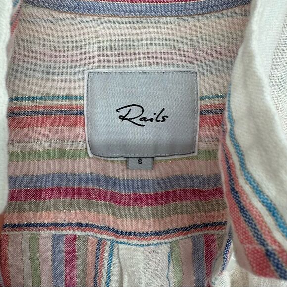 Rails Charli Havana Stripe Linen Blend Shirt Top Ivory Pastel Metallic Thread S - Picture 6 of 6